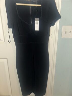 BCBGMaxAzria Black Scallop-Trim Midi Sheath Dress